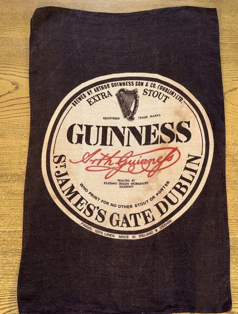 Vintage Guinness Beer Irish Linen Tea Towel Wall Tapestry 28x18 RARE Ireland